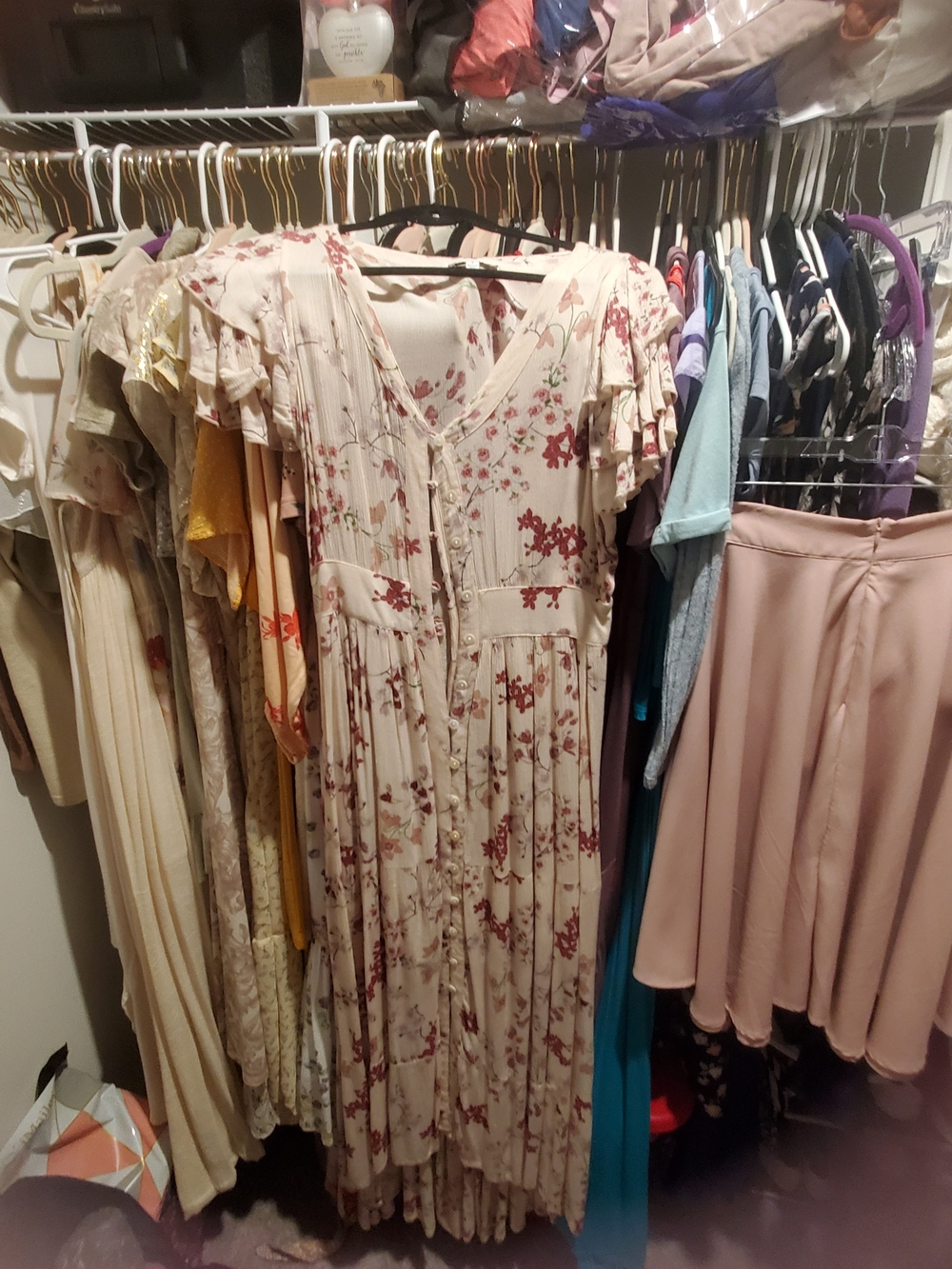 Cream Floral Button-Front Maxi Dress